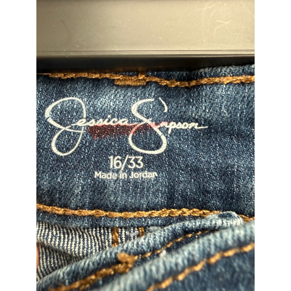 Jessica Simpson Denim Jean Shorts 16 Blue Dark Wash Stretch Minimalist Y2K - Picture 4 of 6
